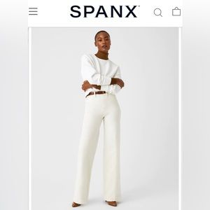 Spanx front wide leg jeans, size L petite, Ecru color